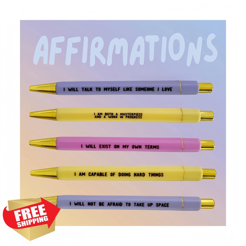 Jxueych 5pc Funny Affirmation Pens Black Ink