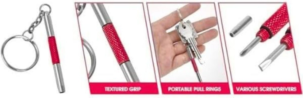 Versatile Eyeglass Screwdriver Tool with Keychain - Compact & Durable Red Design
