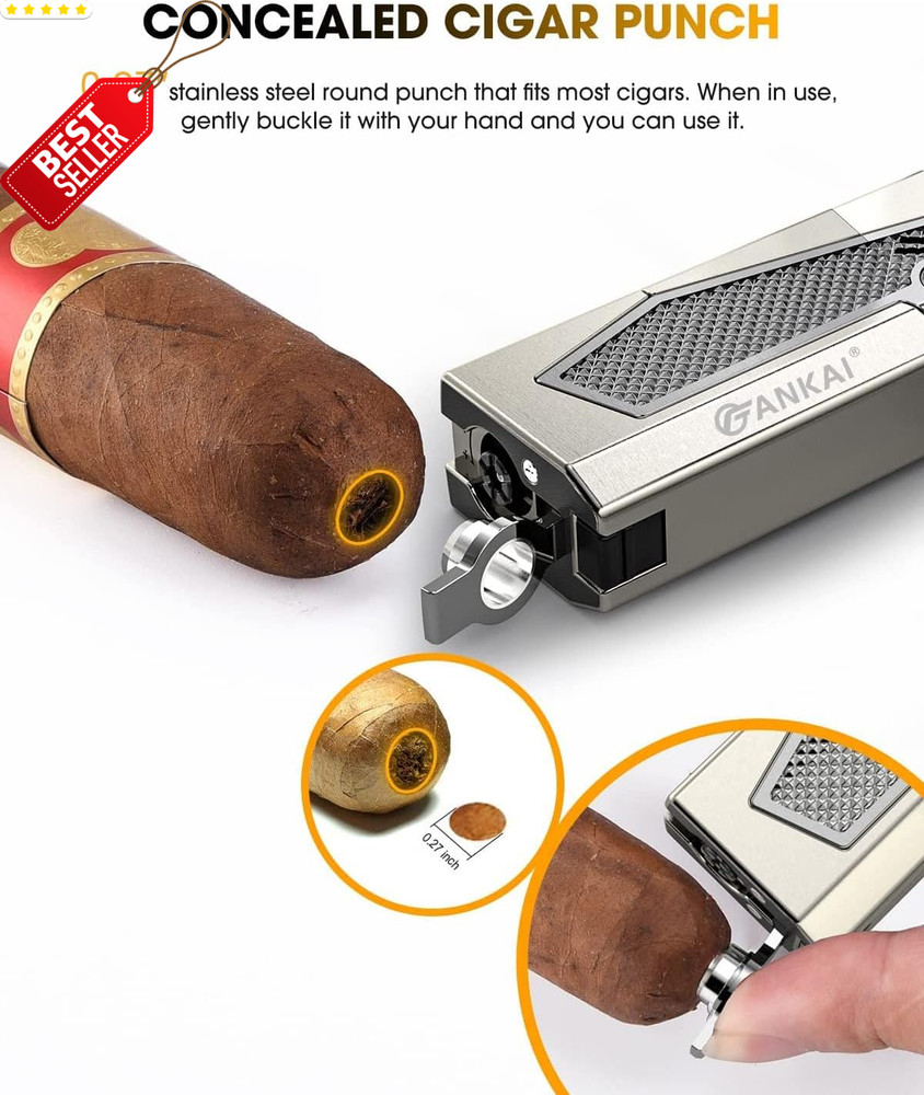 4 Jet Torch Cigar Lighter Butane Refillable Punch Holder Gift Box - US