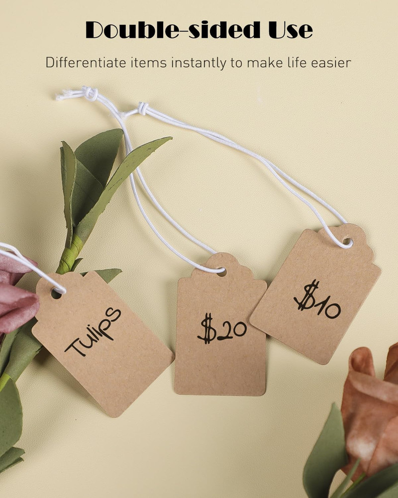 200PCS Kraft Price Tags 1.8"x1" With Elastic String