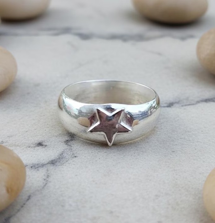 Solid 925 Sterling Silver Star Celestial Dome Band Handmade Unisex Ring for Gift