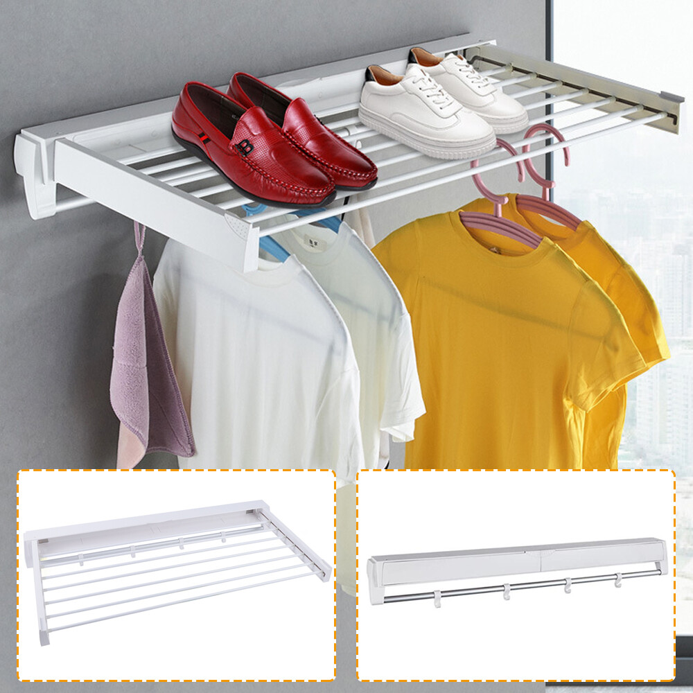 Wall Mounted Collapsible Clothes Drying Rack For Laundry Room Bathrooms