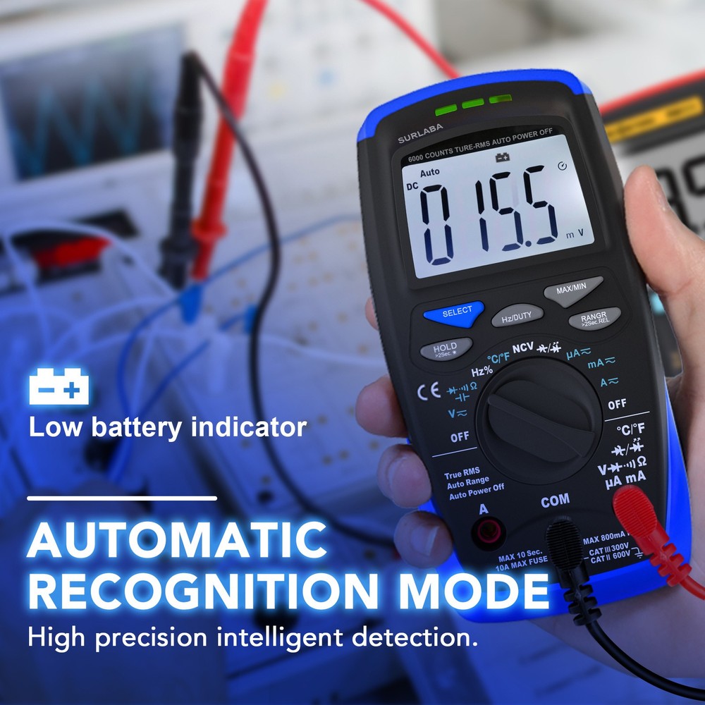 Digital Multimeter Temperature Tester 6000 Counts DC Current True RMS Meter NCV