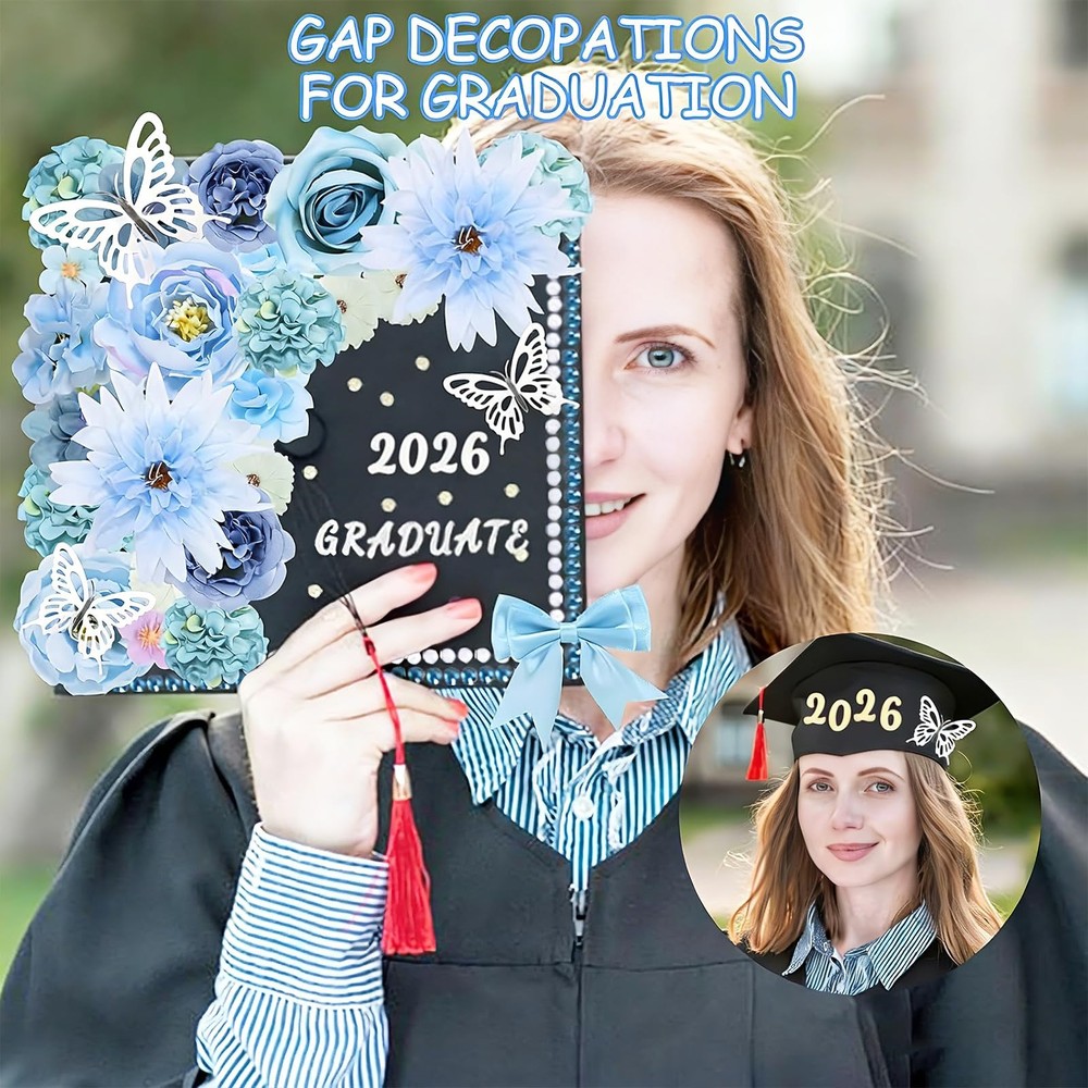 69 Pcs Graduation Cap Decorations Kits, Grad Topper Blue