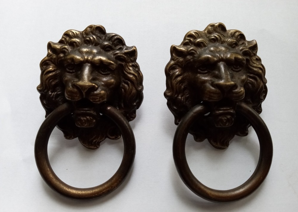 2 Brass Lion Head  Dresser Pulls