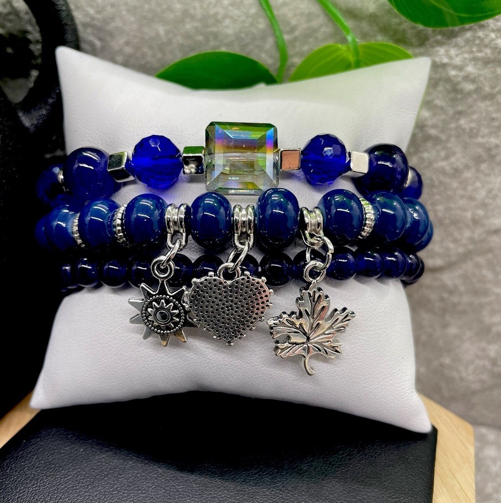 3 PC Handmade Boho Beaded Stackable 6.5” Plus Stretch Bracelet Set New B1327