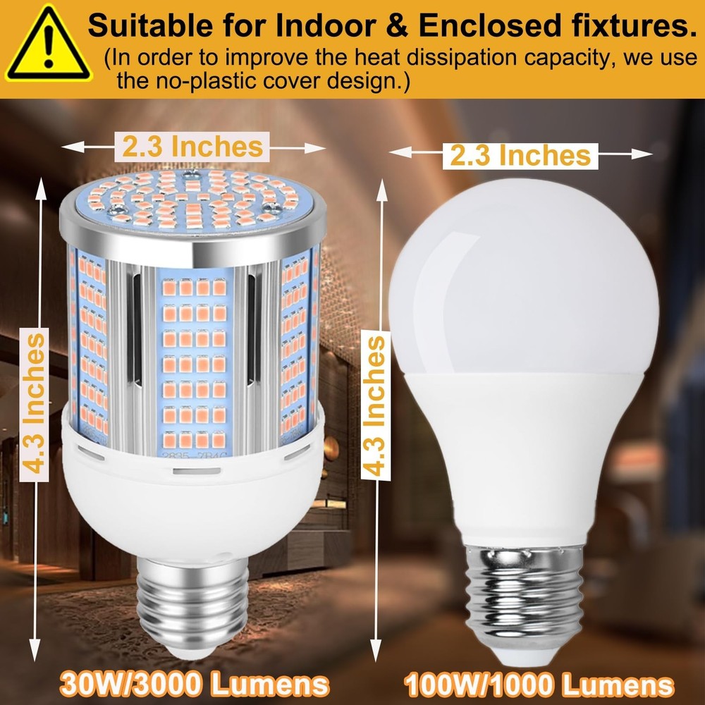 30W LED Corn Light Bulb 3000 Lumen Led Corn Bulb 3000K Warm White E26/E27 Bas...