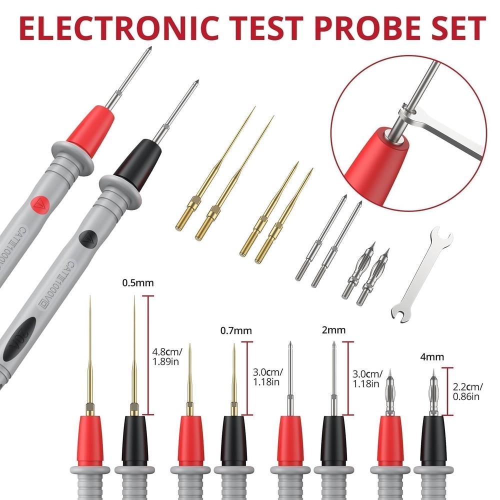 25-Piece Silicone Multimeter Leads Kit CAT Ⅲ 1000V 20A with Replaceable Test ...