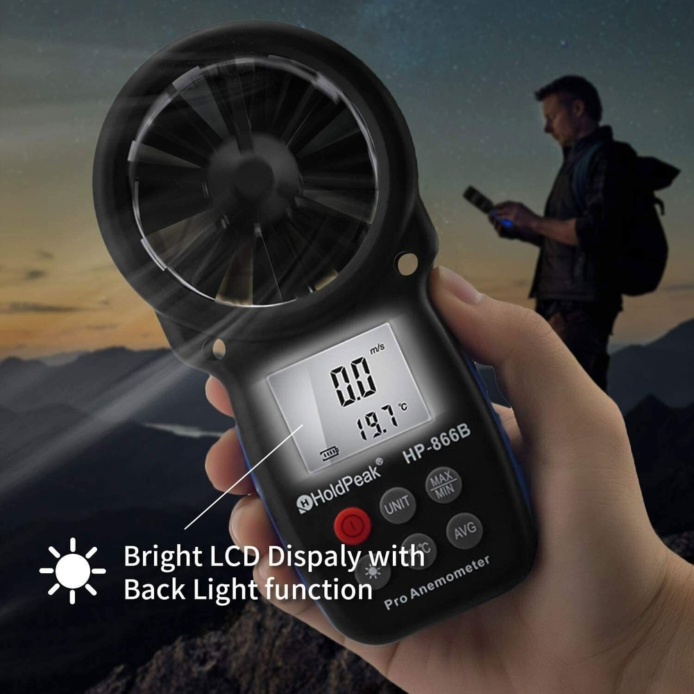 Digital Handheld Anemometer with Bluetooth & Temp Sensor - 30m/s Max Wind Speed