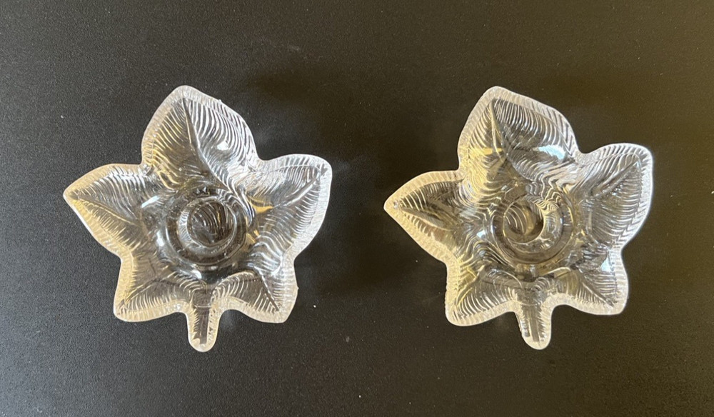 Vintage Pair Leaf-shaped Glass Candle Holders