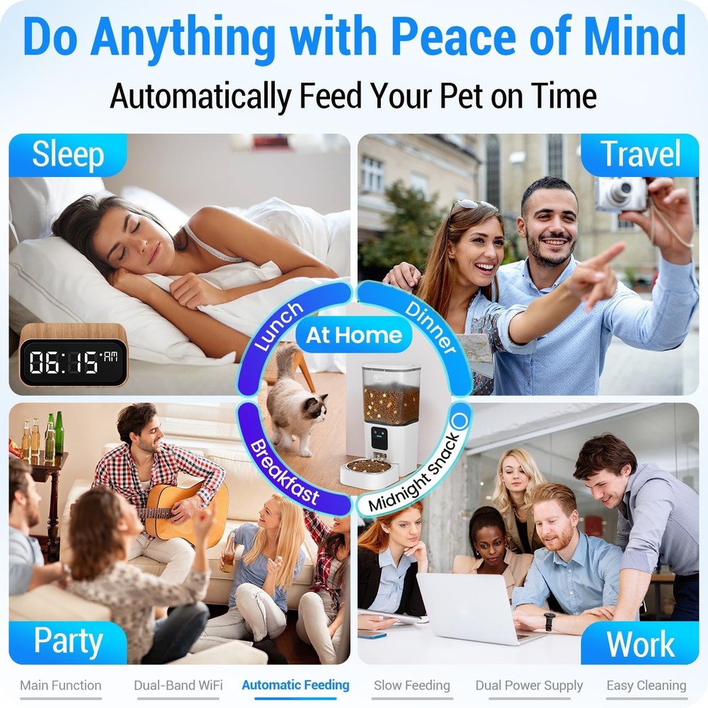 Automatic Cat Feeder with 5G WiFi: Automatic Dog Feeder with Slow Feed & Smar...