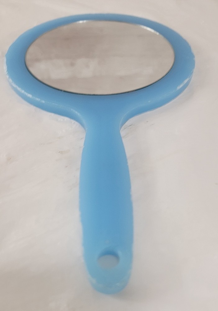Vintage Light Blue Plastic Hand Mirror Double Sided Magnified