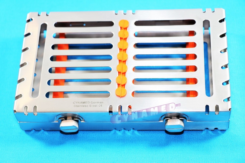 5EA GERMAN DETACHABLE STERILIZATION TRAYS WITH DOUBLE BUTTON FOR 7 INSTRUMENTS