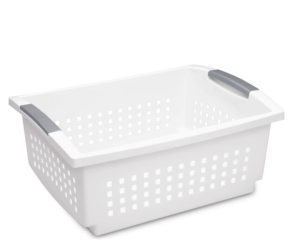 Sterilite Large Stacking Basket Plastic, White ,Stackable ,White