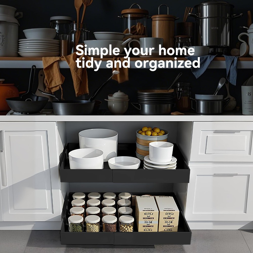 2 Pack 21'' Deep Pull Out Cabinet Organizer Expandable Width (12.6'' to 21'')...