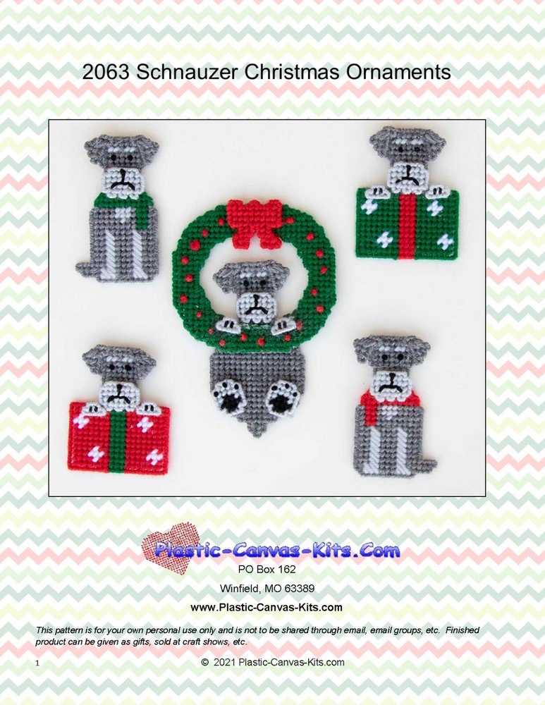 Schnauzer Christmas Ornaments- Plastic Canvas Pattern or Kit