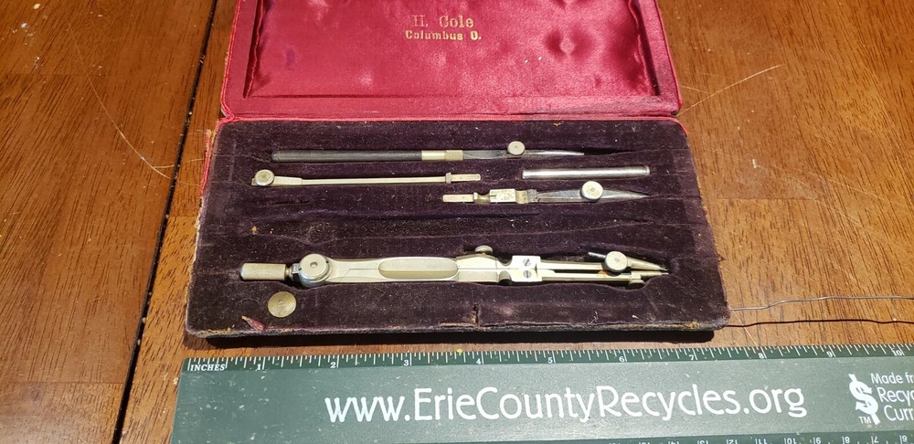 VINTAGE H COLE CO. DRAFTING TOOLS KIT COLUMBUS OHIO