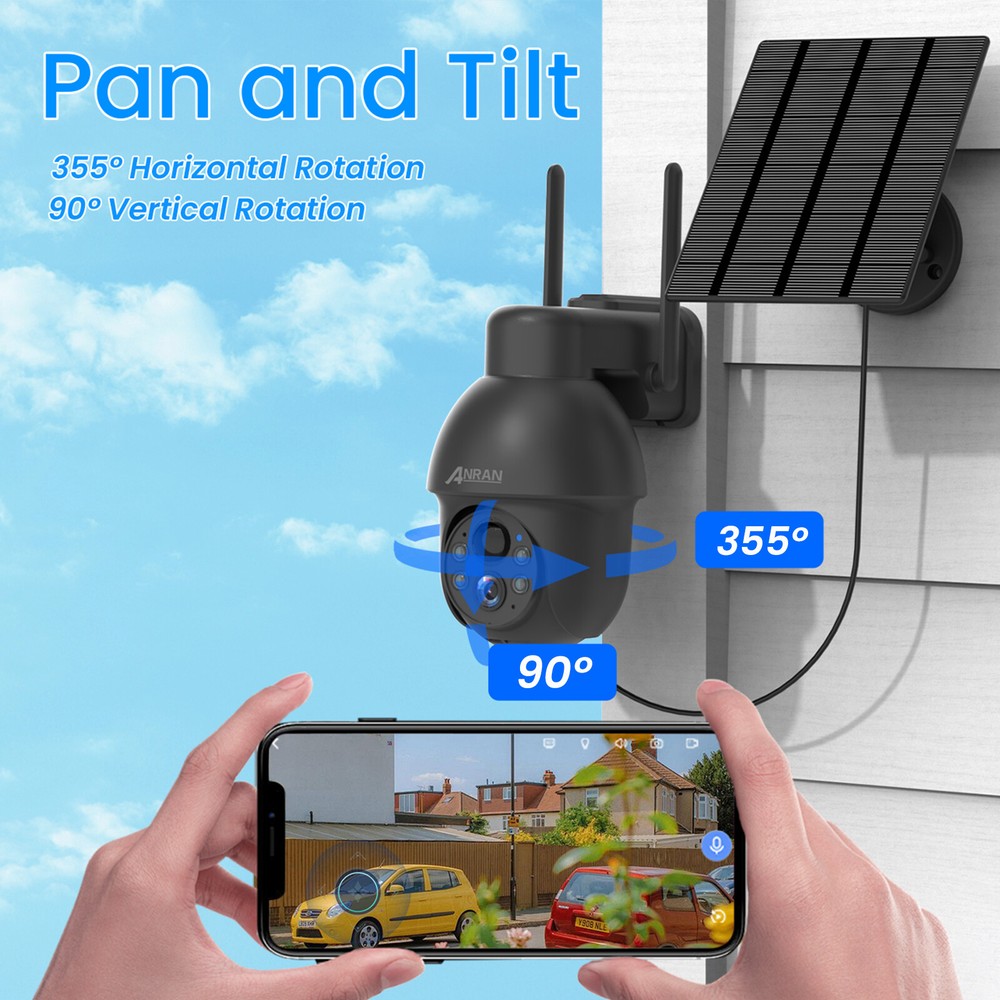 ANRAN 2K Solar Security Camera 360°Panoramic View Color Night IP66 Weatherproof