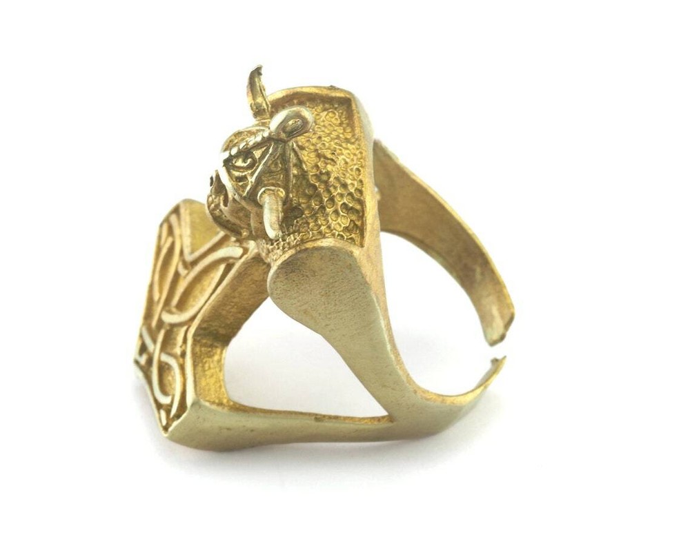 Viking Skull Ring Adjustable Ring Raw Brass (19mm 9US inner size) 2927