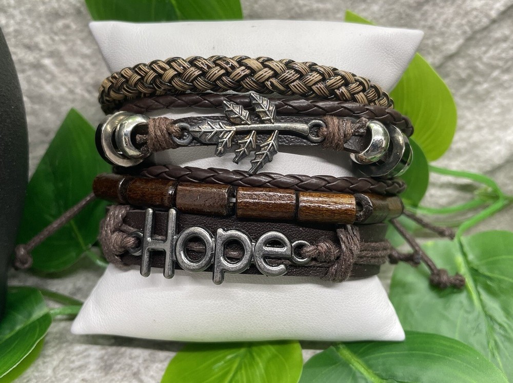 4 PC Leather Punk Bracelet Stackable Adjustable Tie New Free Ship B2780