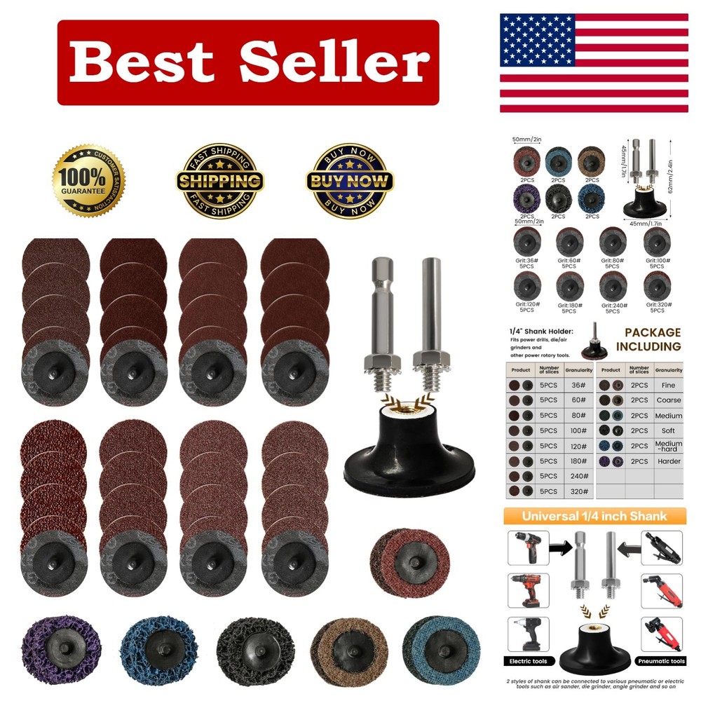55Pcs 2 inch Roll Lock Quick Change Discs Set, Sanding Discs with 1/4" Holder...