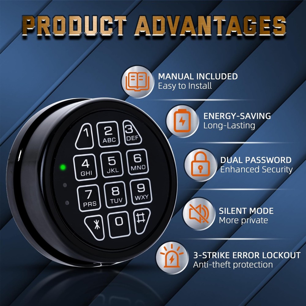 Electronic Safe Lock Replacement Keypad with Solenoid Lock, Gun Safe Lock wit...