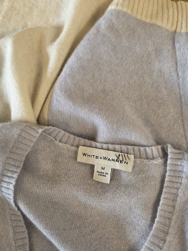 White + Warren Sweater Womens Medium Light Blue 100% Cashmere Pullover