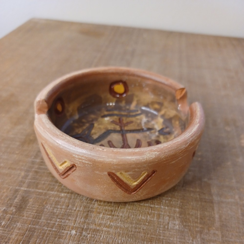Urubamba Cusco Peru Hand Painted Clay Pottery Bird Ashtray 3"x1"