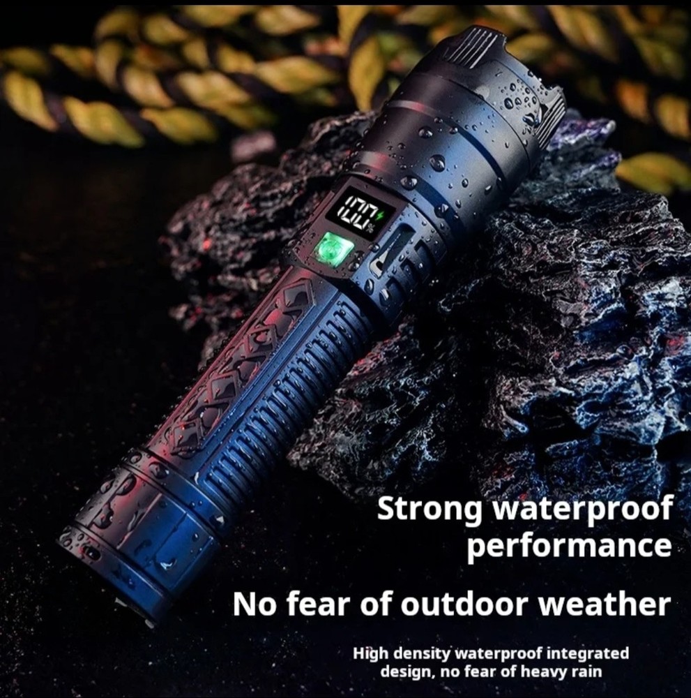 Led Flashlight With Display Light Type C USB Charging Built-in Battery