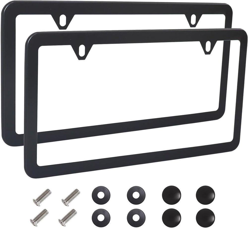 2PCS Premium Matte Black License Plate Frames, 2 Holes Solid RustFree Stainle...