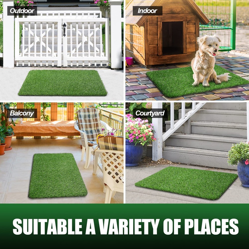 TREETONE Artificial Grass Door Mat, Thick 1'8" x 2'6" (Rectangular), Green