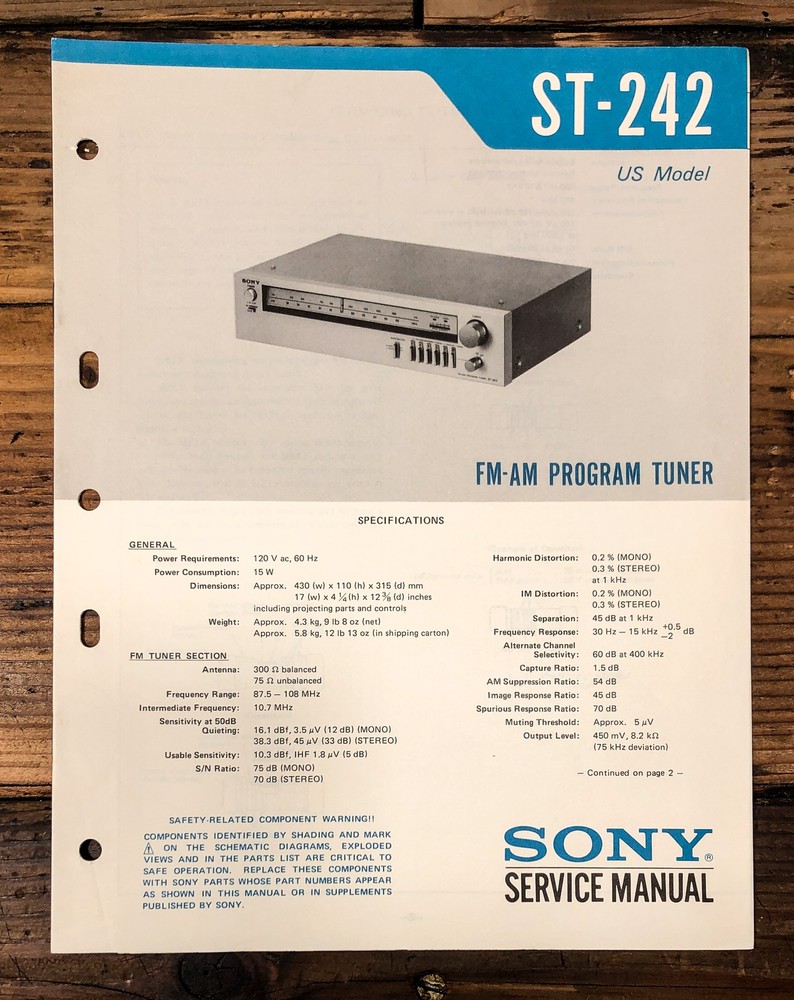 Sony ST-242 Tuner Service Manual *Original*
