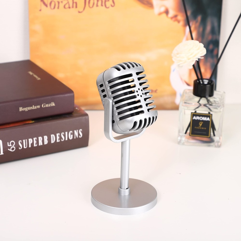 Facmogu Classic Retro Style Microphone Prop with Non-Adjustable, Silver