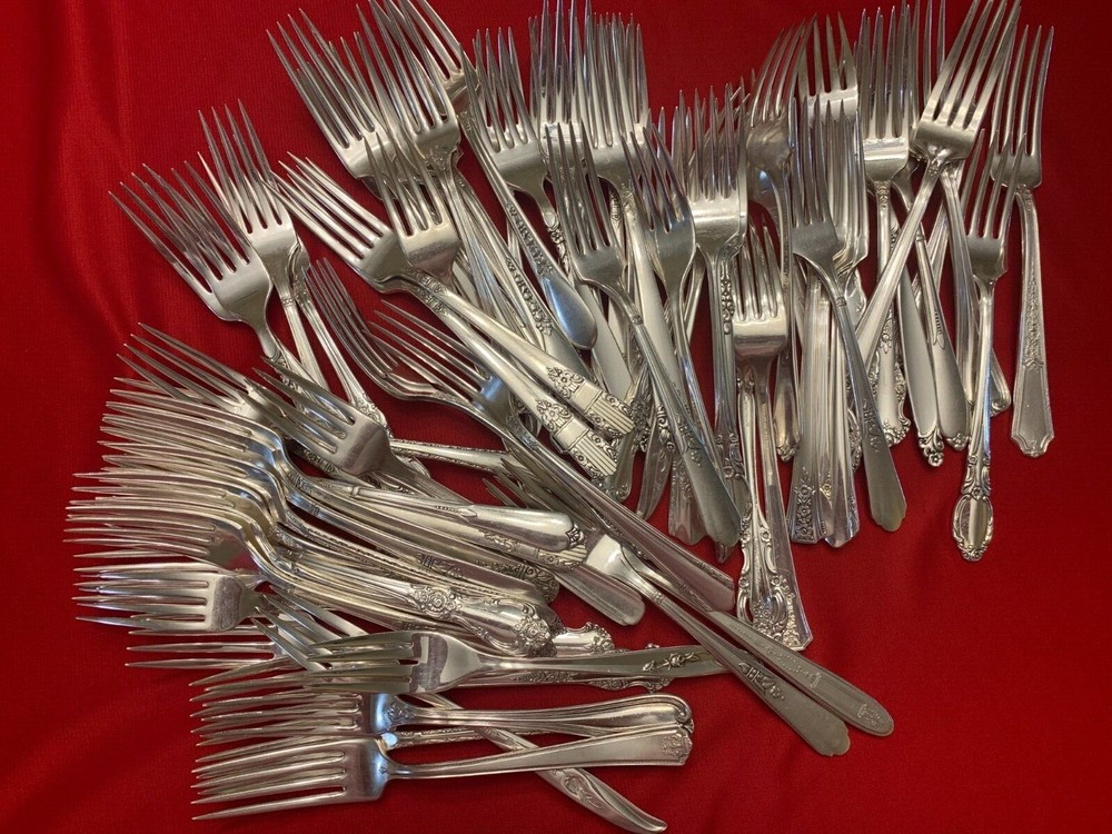 75 Piece Lot Vintage Silverplate Flatware Mixed Pattern DINNER FORKS Excellent