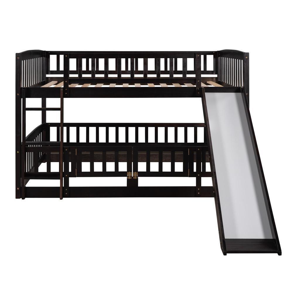High Quality Bunk Bed with Slide Full Over Full Low Sturdy and Durable Espresso