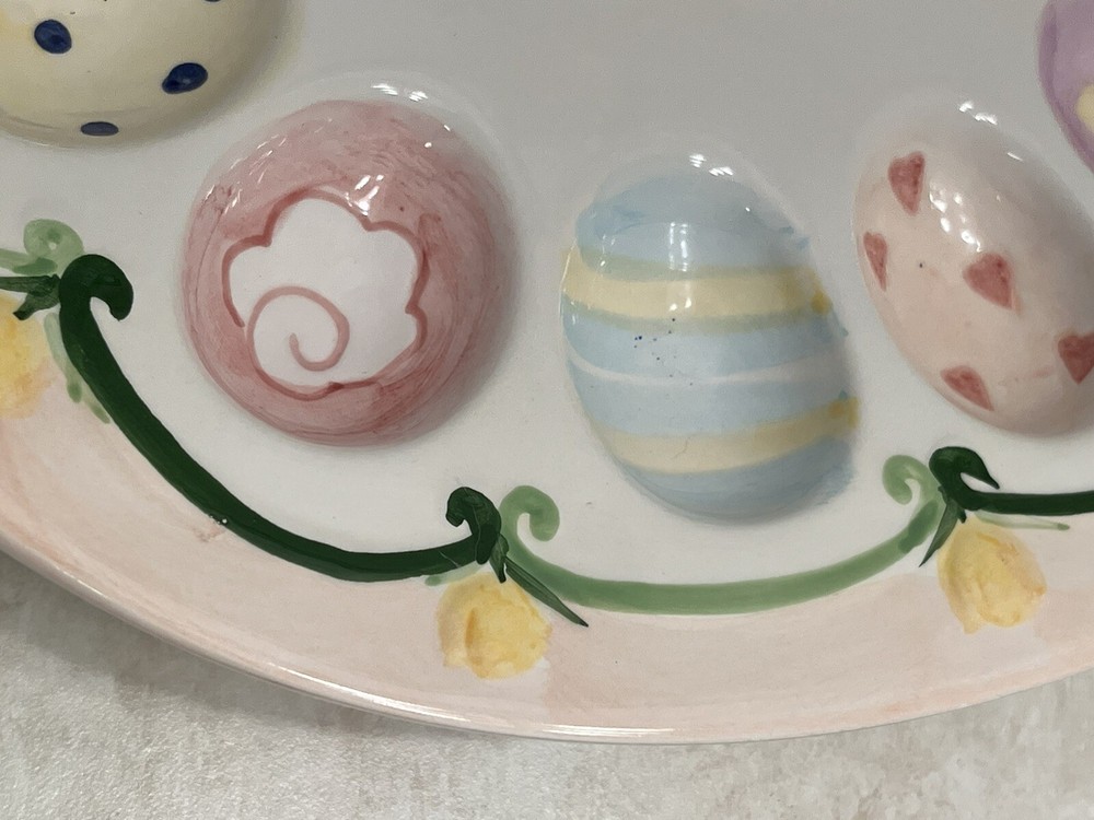 Easter Deviled Egg Floral Ceramic Plate Hand Painted Heavy High End Decor
