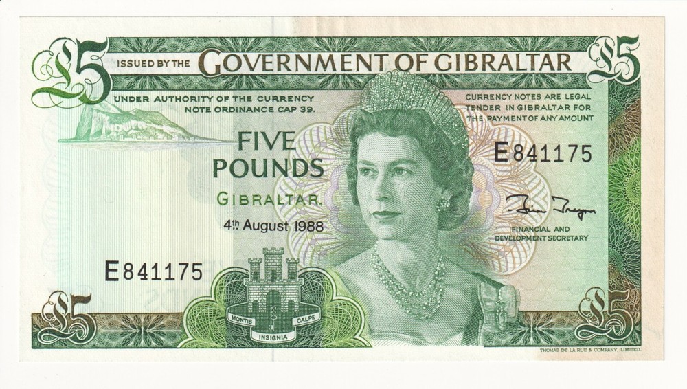 1988 Gibraltar 5 Five Pound  Banknote - P 21b - UNC  # 32919