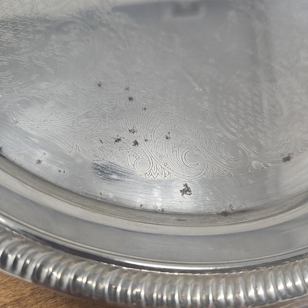 Silver-Plated Round Etched Platter with Textured Edge