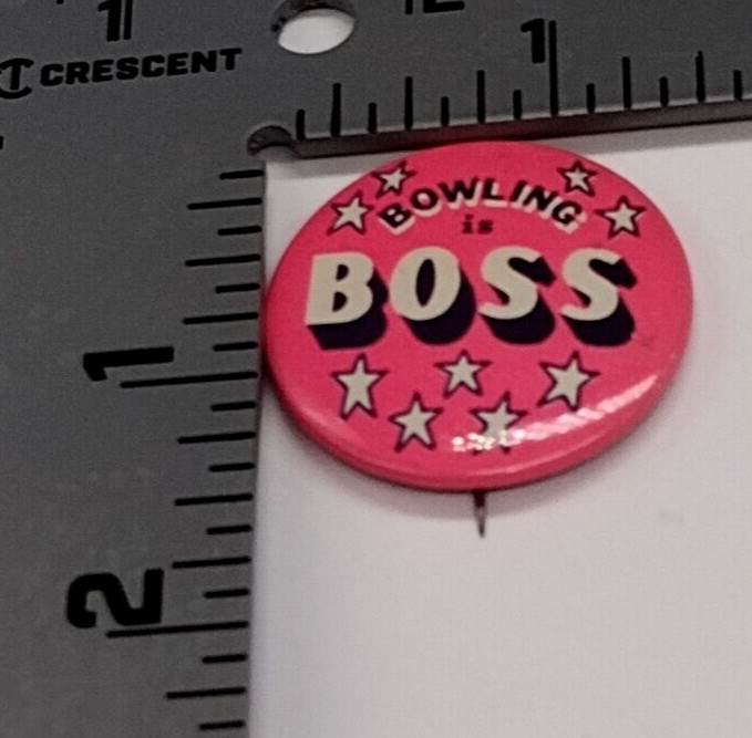 BOWLING IS BOSS Pink Button Badge Pin