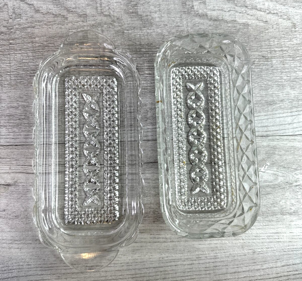 Vintage Unbranded Cut Glass Covered Butter Dish Clear Check Pattern