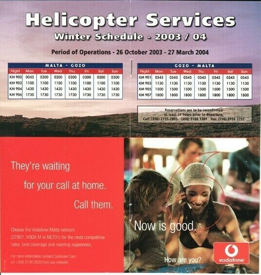 Malta Air Charter timetable 2003/10/26 (helicopter)
