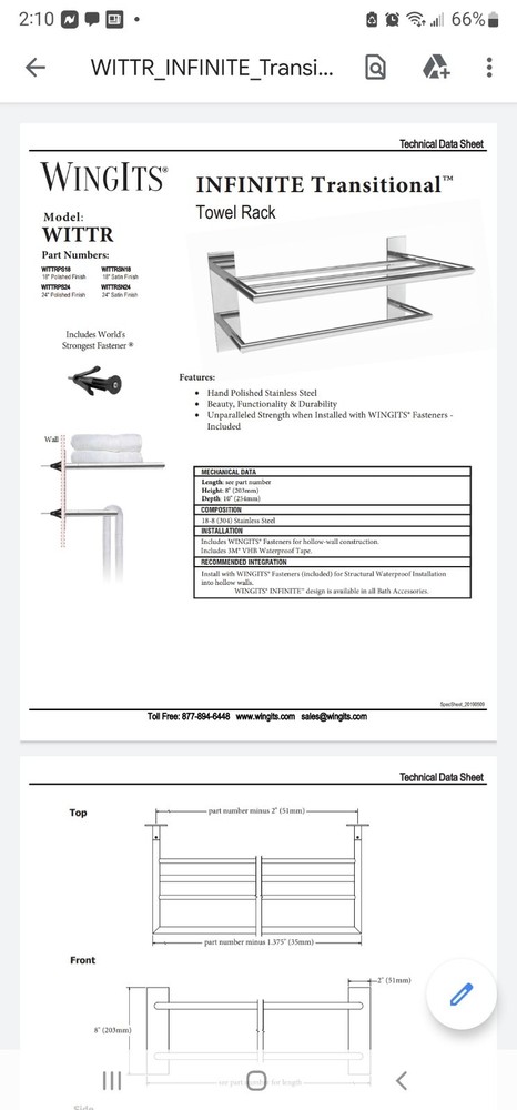Wingits Infinite Transitional 24" Towel Rack WITTRPS24