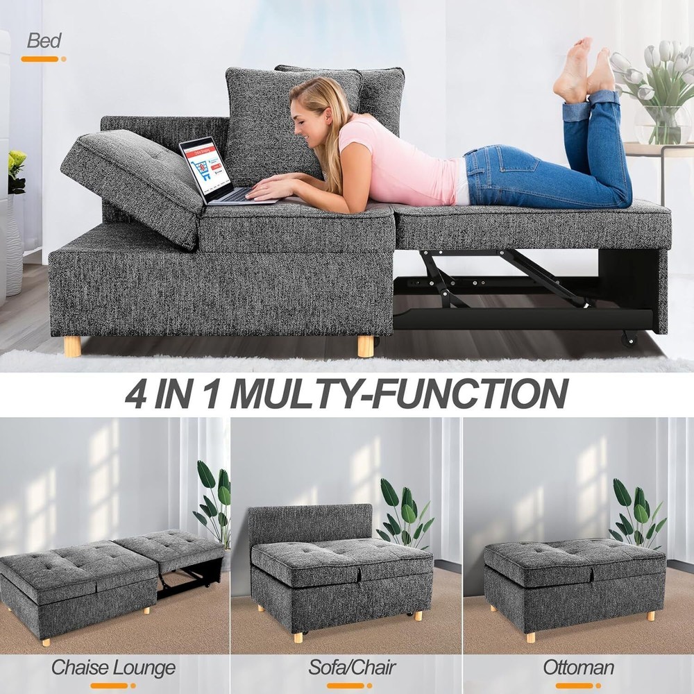 4-in-1* Folding Ottoman Sofa Bed Convertible Chair Multi-Functional Sleeper Sofa