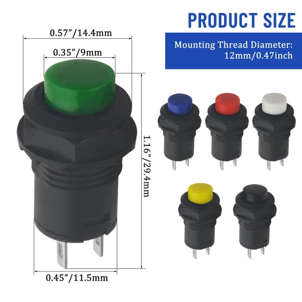 30 PCS 12mm Self-Locking Latching Push Button Switch AC 250V/1.5A 125V/3A