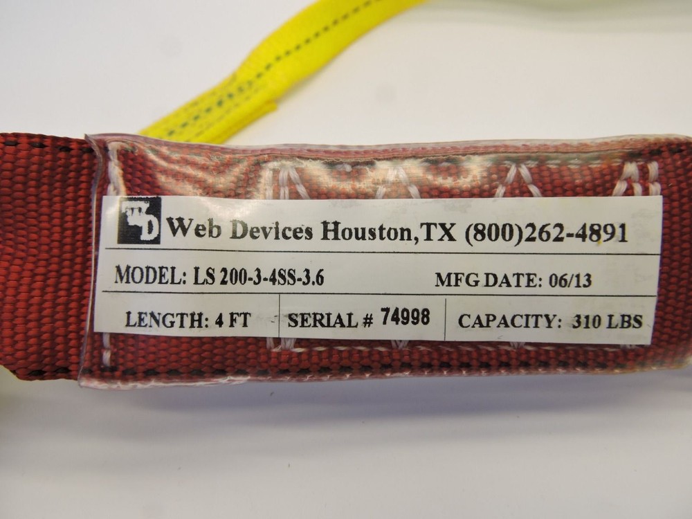 Web Devices LS200-3-4SS-3.6 Shock-Sorb Double Lanyard 4ft Fall Arrest System