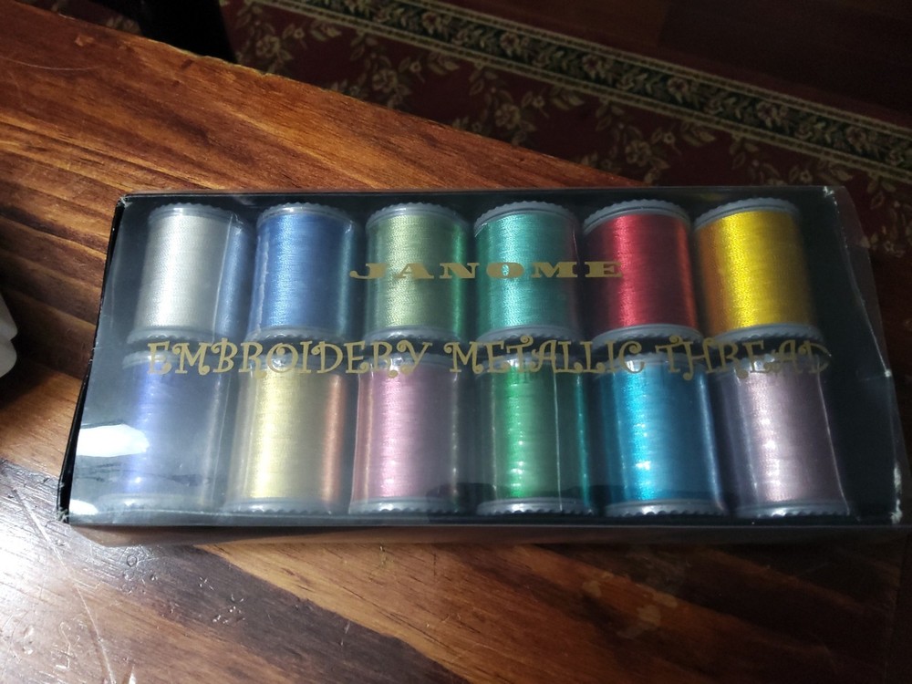 Janome Metallic Embroidery Thread Box Set 12 Pieces 250 Metres Each Polyester,