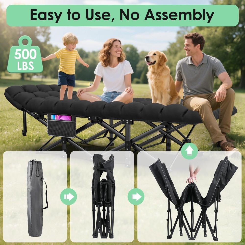 Camping Cot, Folding Camping Cot Bed for Adults Sleeping 1200D Double Layer O...