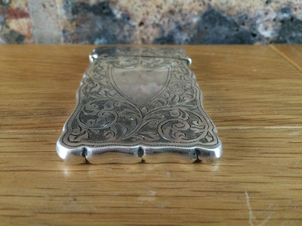 Superb Silver 1912 Engine Turned Floral Scroll Card Case by Joseph Gloster Ltd