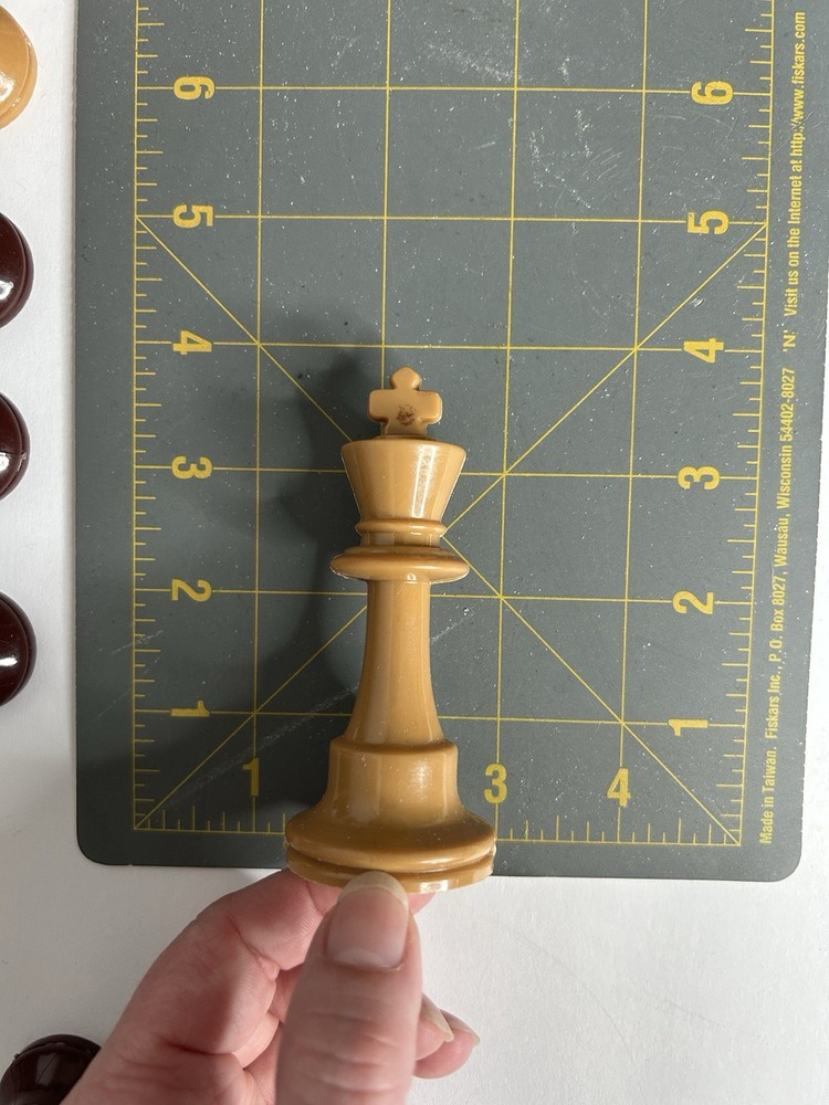 Chess Pieces 32 Complete Brown Tan Plastic Vintage Set No Board