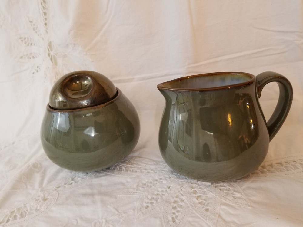 Sango Cream and Sugar Bowl 3 Piece Set Nova Avocado Green